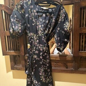 Black floral wraparound dress